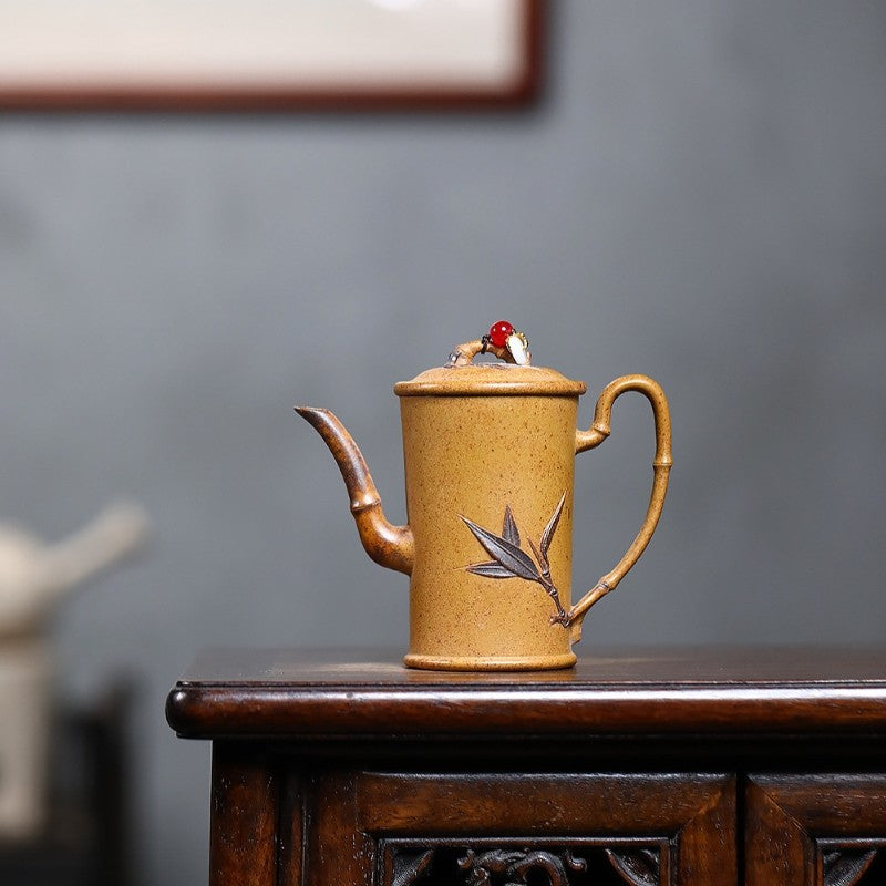 China Duan Clay Tea Pot True Yixing Zisha Master Pot Bamboo Relief Handmade Pots
