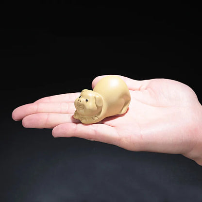 1PCS Yixing Purple Clay Small Tea Pet Lovely Pig Figurine Ornament Crafts
