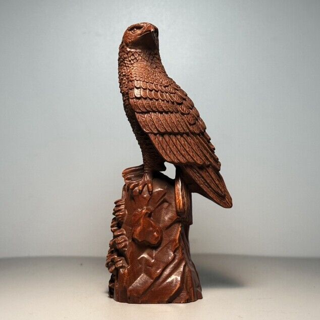 Collectible Chinese Boxwood Carved Exquisite Eagle Statue Figurines Art Ornament