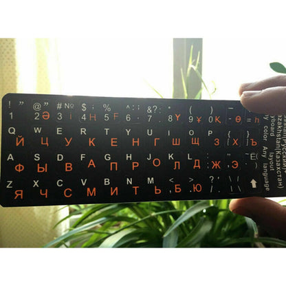 Russian Standard Keyboard Layout Sticker Orange Letters on Black