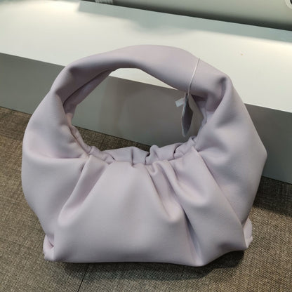 Small Mini Real Leather Ruched Tote Pouch bag Purse Clutch Clip on Top Handle