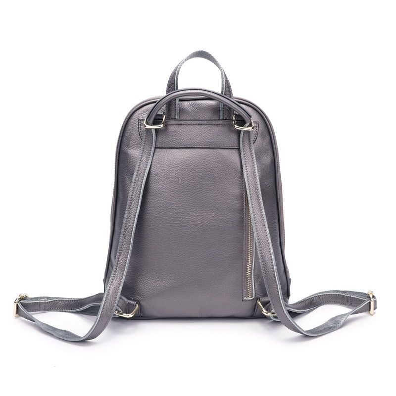 Genuine Cow Leather Everyday White Silver Backpack Book Bags 25x32x11CM Red/Blue