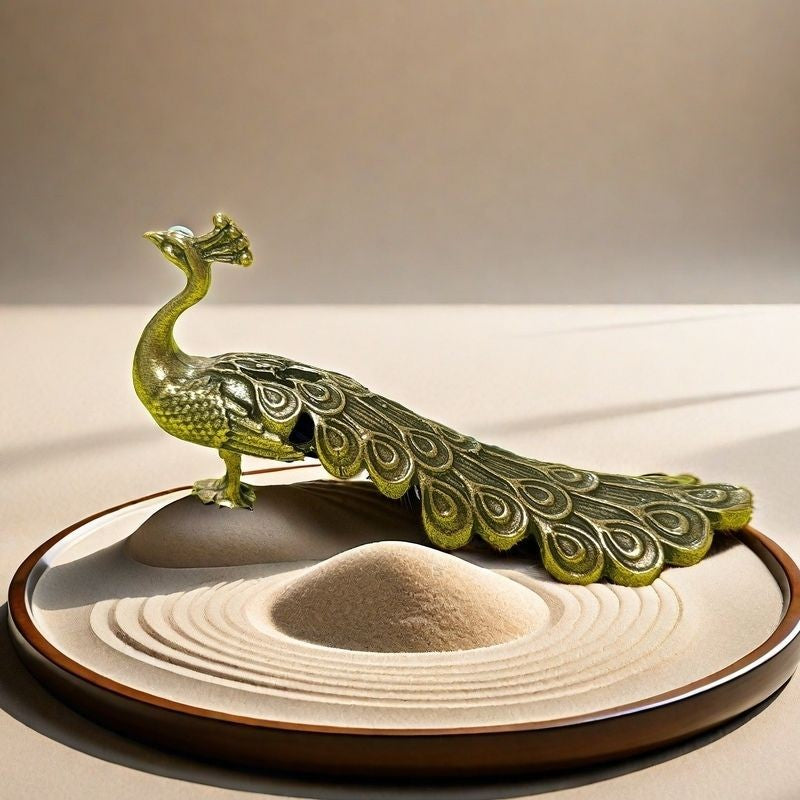 Brass Peacock Ornament Chinese Style Wealth Symbol Paperweight Home Study Decor