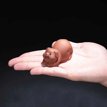 1PCS Yixing Purple Clay Small Tea Pet Lovely Pig Figurine Ornament Crafts