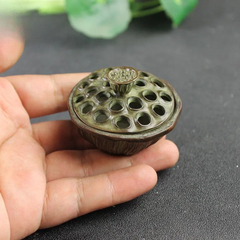 Copper Lotus Pod Statue Ornament Chinese Traditional Vintage Incense Burner