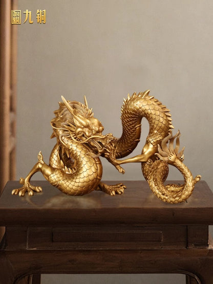 Brass Carved Dragon Statue Feng Shui Home Decor Chinese Zodiac Year Gift