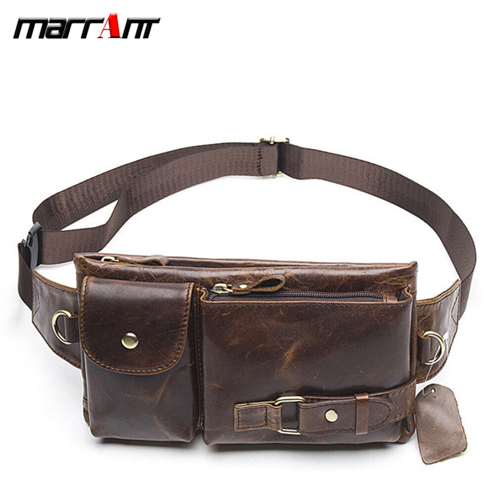 Retro Men's Real Leather Fanny Waist Pack Bag One Strap Backpack Sling Chest Bag
