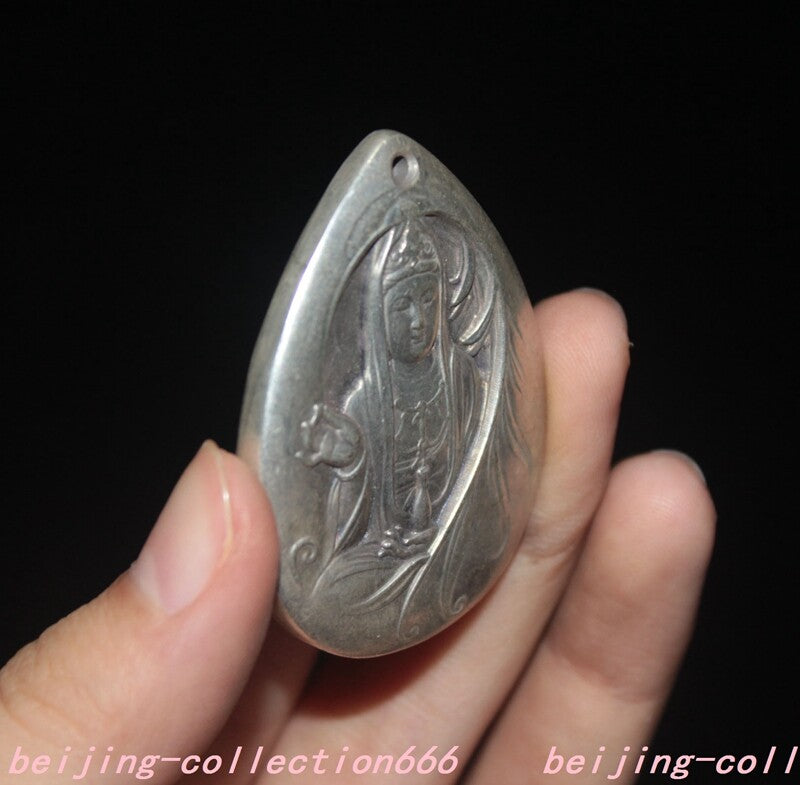 2"in Buddhism Temple Tibetan Silver Feng Shui Guanyin Exorcism Pendant Chinese