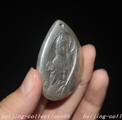 2"in Buddhism Temple Tibetan Silver Feng Shui Guanyin Exorcism Pendant Chinese