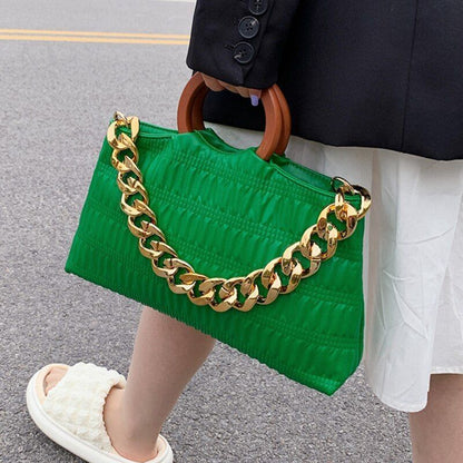 Thick Chain Shell Bag Synthetic Leather Crossbody Purse Wooden Handle 17*33*8 CM