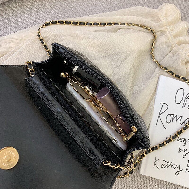 Small Square Bag Leather Shoulder Bag Casual Chain Crossbody Bag Polyester Hasp