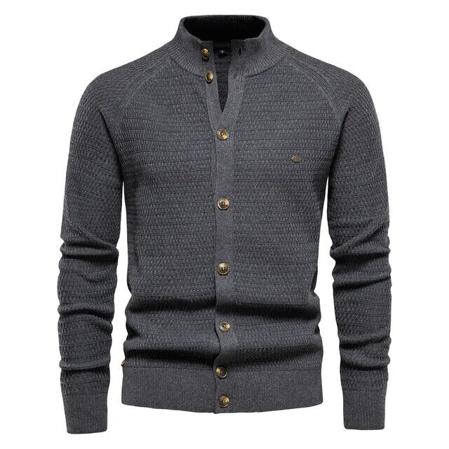 Winter Fashion Mens Cardigan Cotton High Quality Button Mock Neck Men's Sweater
