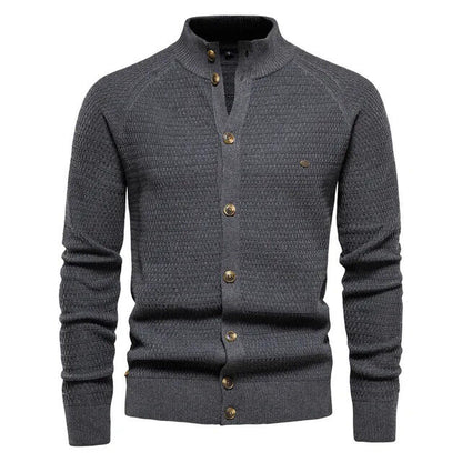Winter Fashion Mens Cardigan Cotton High Quality Button Mock Neck Men's Sweater