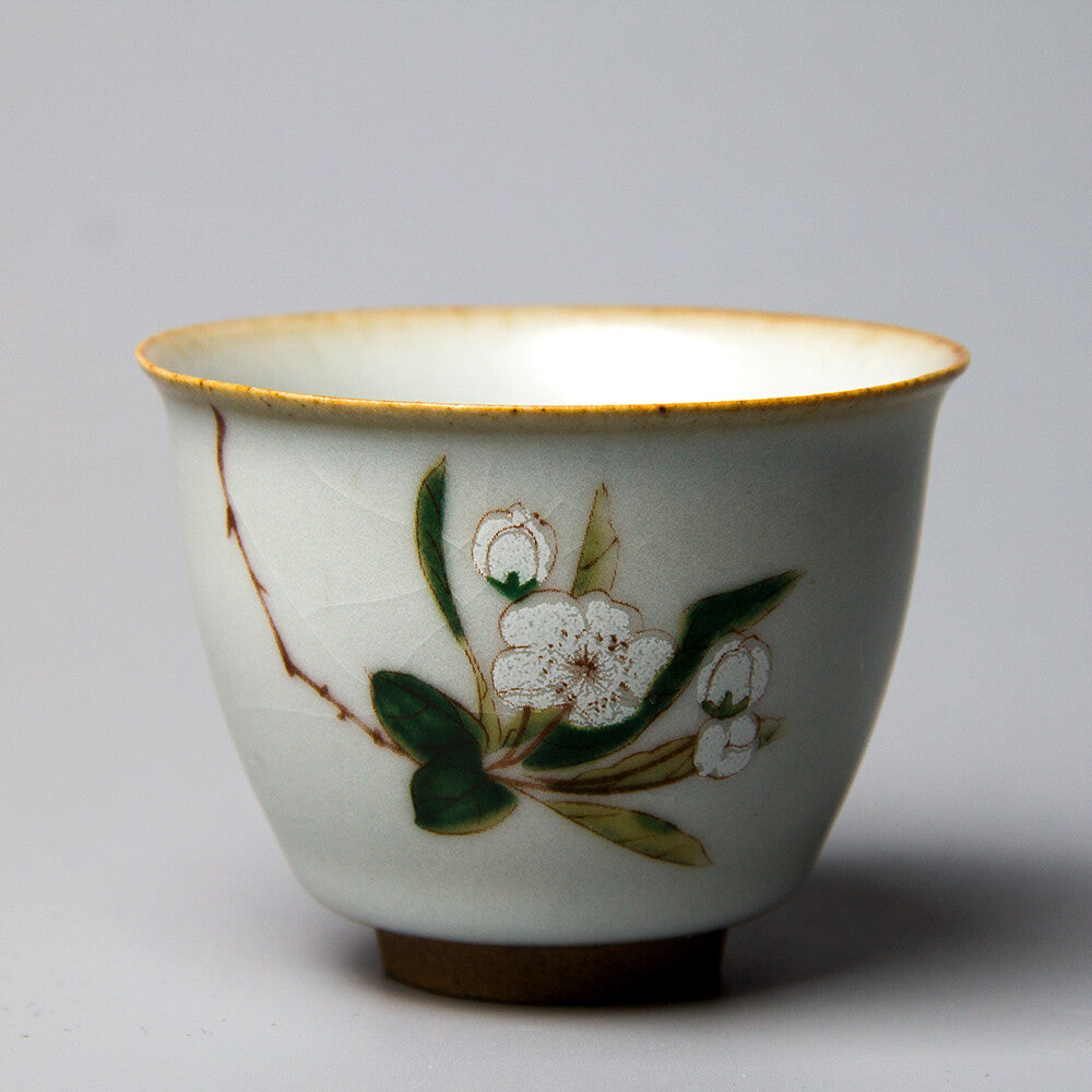 Ruyao Crackle Glaze Porcelain Tea Cup Handpainted Cup Antique Style Chinese Cup
