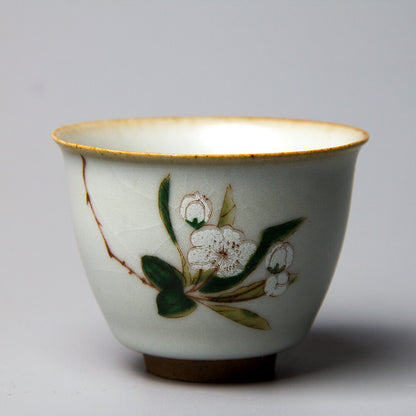 Ruyao Crackle Glaze Porcelain Tea Cup Handpainted Cup Antique Style Chinese Cup