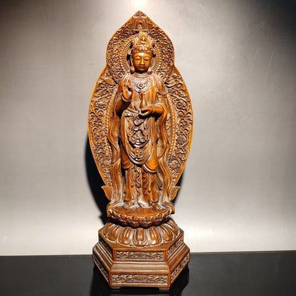 vintage wooden ornaments carved wood statue buddha kwan yin guanyin praying rare