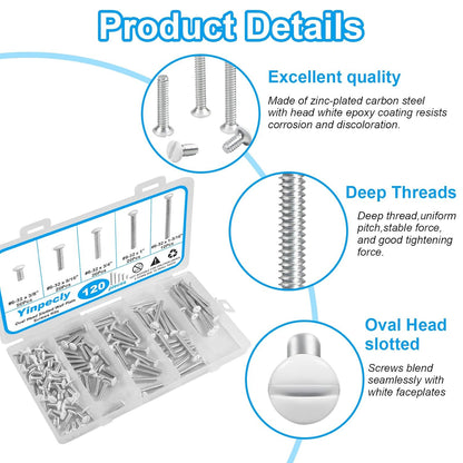 120 PCS White Wall Plate Screws Kit, White Outlet Screws 6-32 Thread Electrical