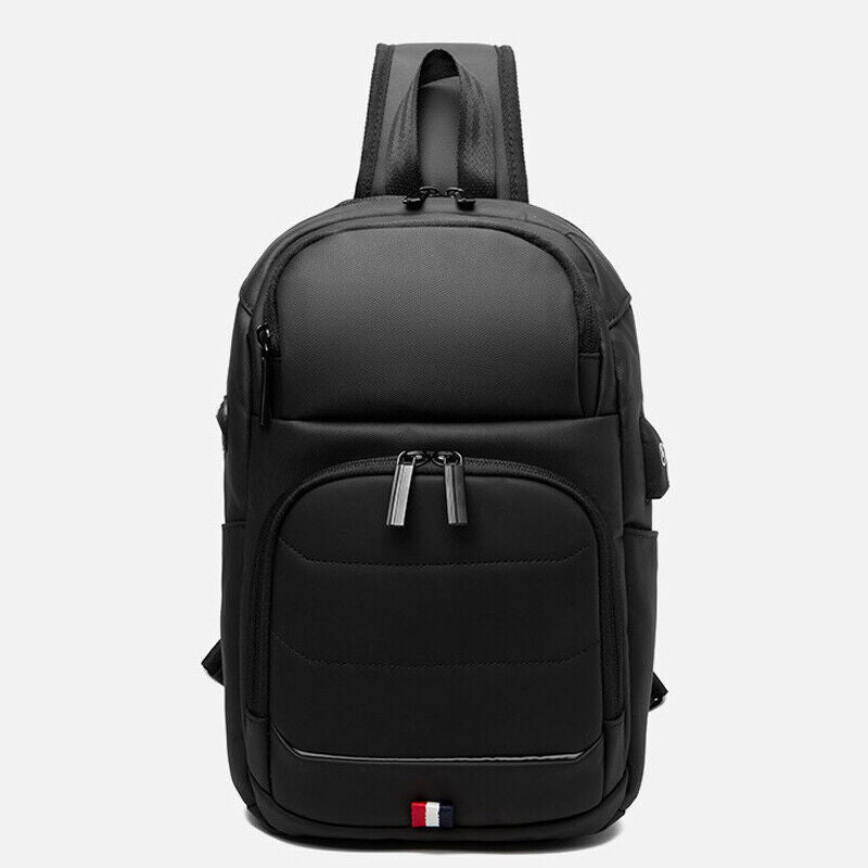 Men's Sling Backpack Oxford cloth Waterproof Crossbody Bag Black Daypack USBport
