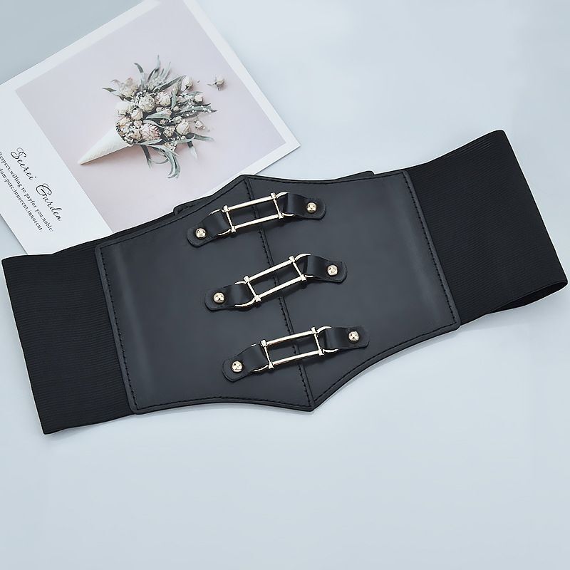Women Belts PU Leather Fashion Gothic Elastic Wide Corset Sexy Black Cummerbunds