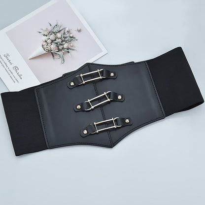 Women Belts PU Leather Fashion Gothic Elastic Wide Corset Sexy Black Cummerbunds