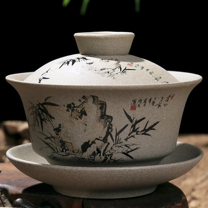 Chinese Kung Fu Teapot Pottery Clay Tea Cup Classical Gaiwan Handmade Tea Set
