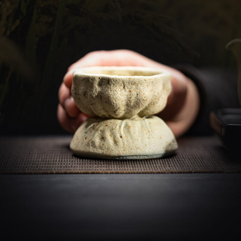 Ceramic Tea Strainer Antique Style Filter Net Holder Lotus Root Design On Sales