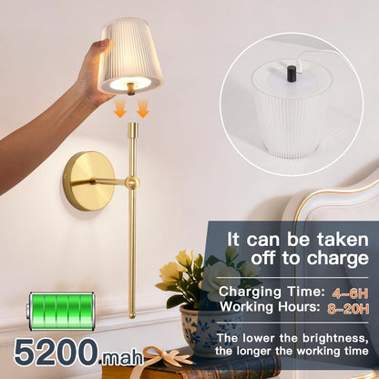 Battery Operated Wall Sconces Set of 2, Wireless Wall Sconce with Remote Dimmabl