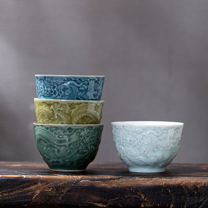 Porcelain Tea Cup Dragon Relief Handmade Master Cup 115ml Personal Ceramic Cup