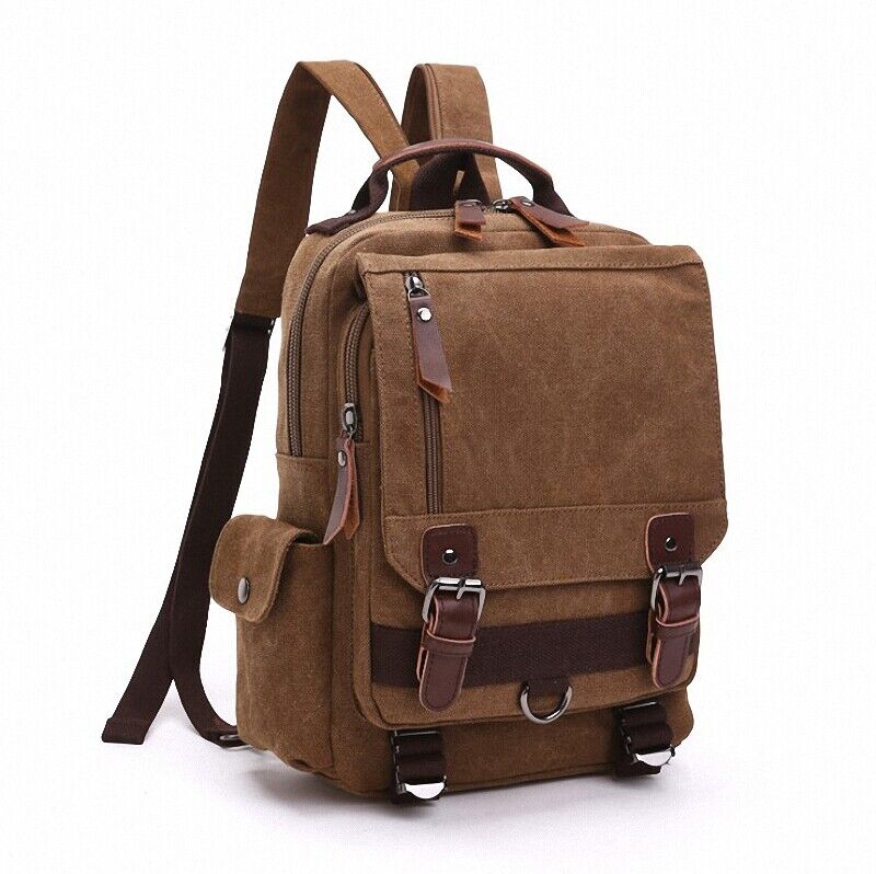 Unisex Canvas Convertible Small Backpack Rucksack Chest Pack Sling Bag Traavel