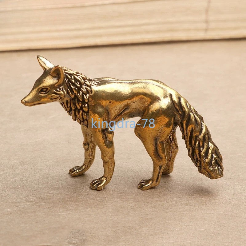 5.7cm Brass Small Fox Statue Tea Pet Table Ornament Luck Home Decoration