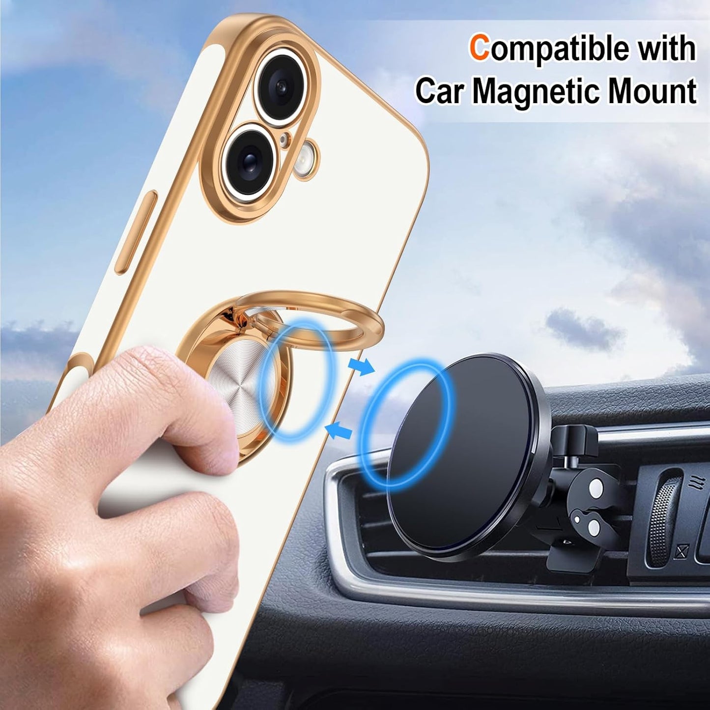 for Iphone 17 Case with Ring Stand, 360° Rotatable Ring Holder Magnetic Kickstan
