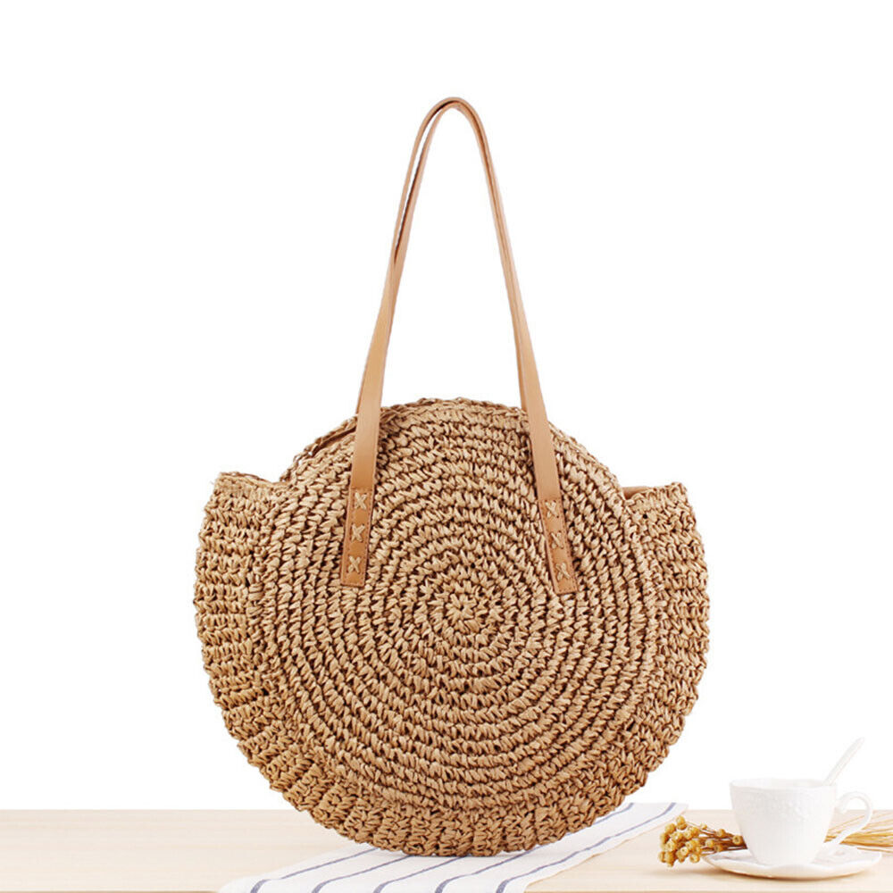 Womens Wicker Handbag Bags Tote Beach Straw Woven Summer Rattan Basket Bag