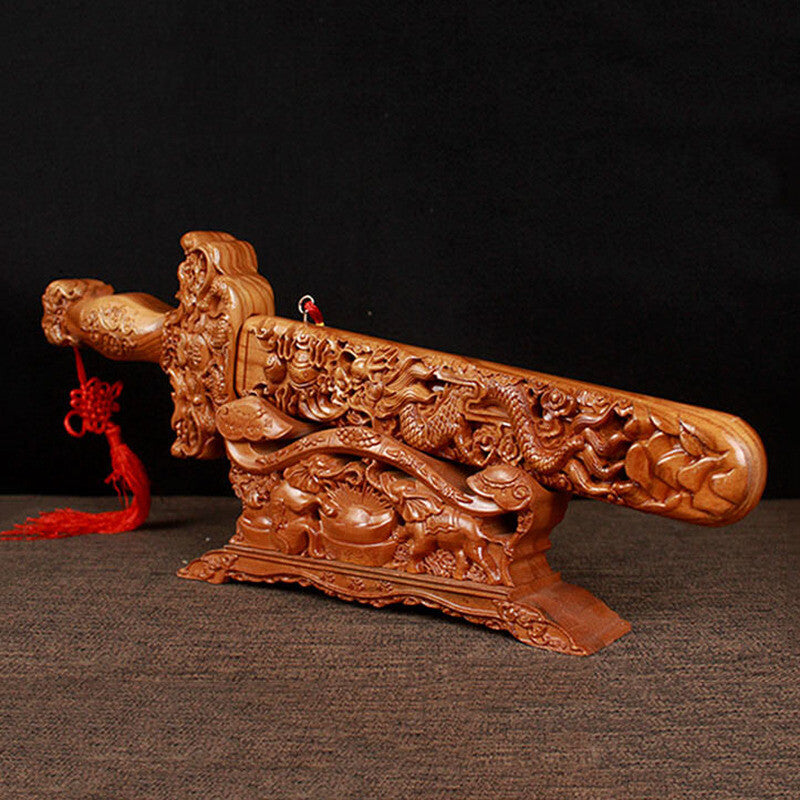 Chinese Traditions Feng Shui Peach Wood Sword Plus Base Blessing Exorcise Evil