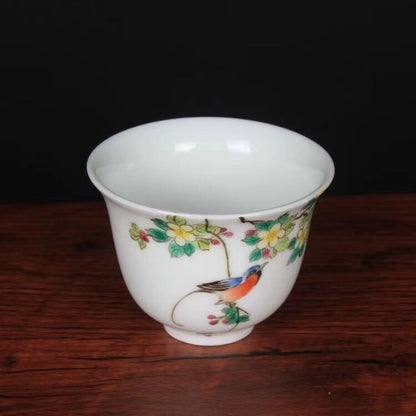chinese jingdezhen porcelain famille rose tea cup :bird 0312