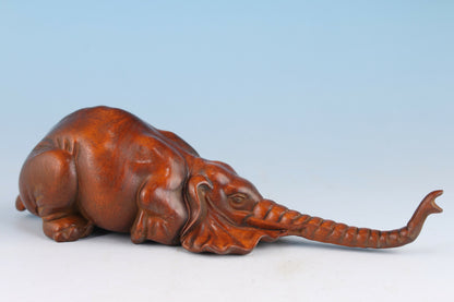 Netsuke Chinese Rare Boxwood Handwork elephant Statue tea pet fengshui