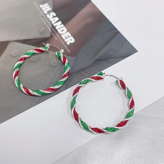 Christmas Earrings for Women, Red Green Hoop Earrings Christmas Stocking Stuffer