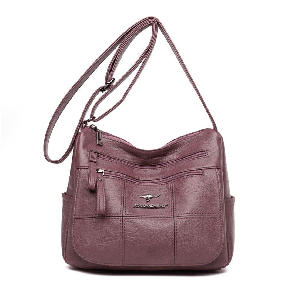 Crossbody Bag Soft Leather Messenger Pouch Retro Woman Handbag Shoulder Purse