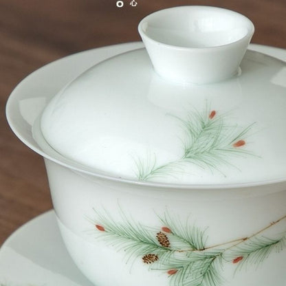 Teacup Ceramic Tea Bowl Simple Hand-painted White Porcelain Cover Bowl