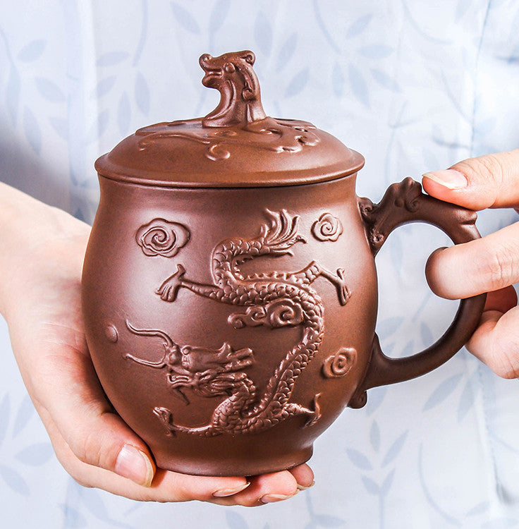 550ml Exquisite Chinese Yixing Purple Clay Pot Handmade Red Dragon Teacup