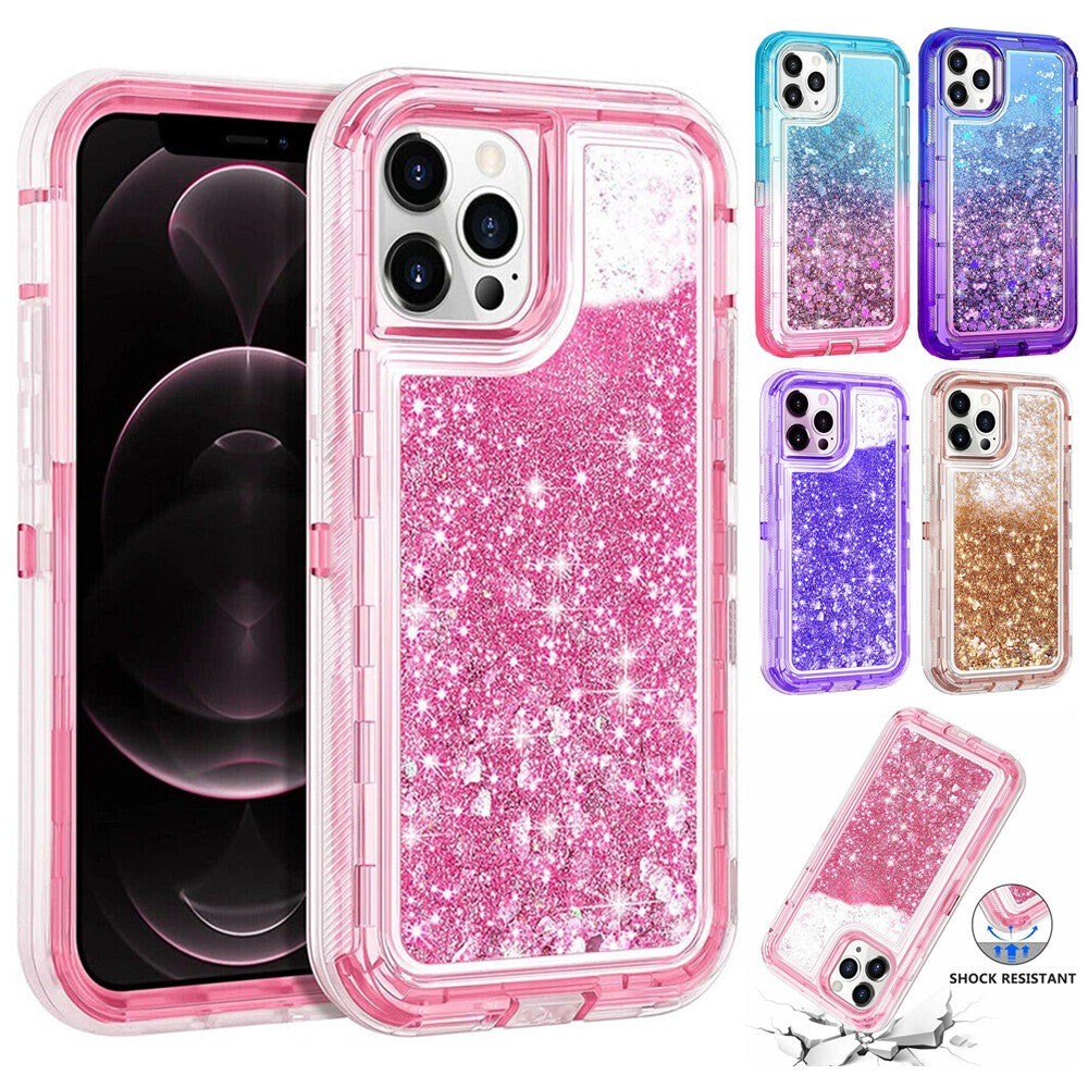 iphone 16 Pro Max 11/12/13/14/15 Plus/XS Max/XR Shockproof Case Liquid Glitter