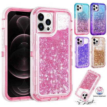 iphone 16 Pro Max 11/12/13/14/15 Plus/XS Max/XR Shockproof Case Liquid Glitter
