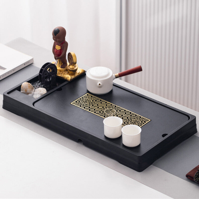 Black Stone Tea Tray Creative Serving Tray Zen Style Water Fluid Tea Boat 54cn