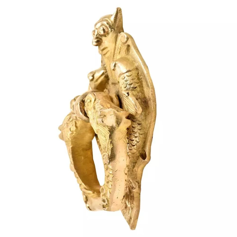 Antique Look Brass Demons Fishes And Bat Faced Intricately Carved Door knocker