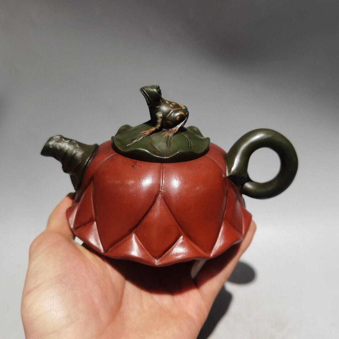 Chinese Yixing Purple Clay Teapot Tea Set Pot Zisha Ceramic Frog Lotus Leaf Art