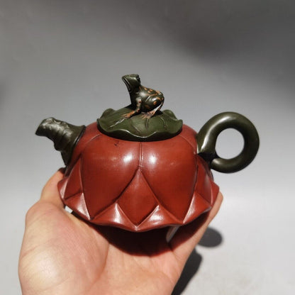 Chinese Yixing Purple Clay Teapot Tea Set Pot Zisha Ceramic Frog Lotus Leaf Art