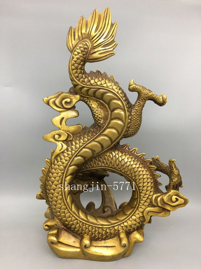 14.6" Chinese Ming dynasty brass large Standing dragon pattern statue