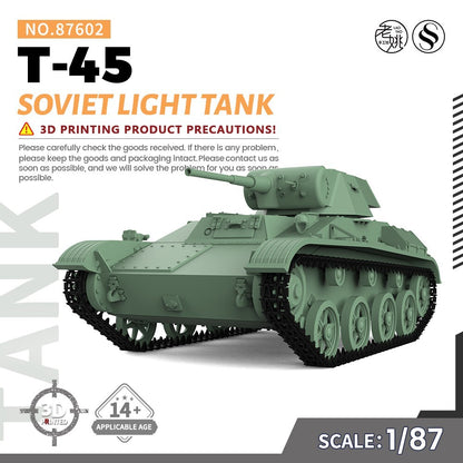 SSMODEL SS87602 1/87 HO Scale Railway Military Model Kit Soviet T-45 Light Tank