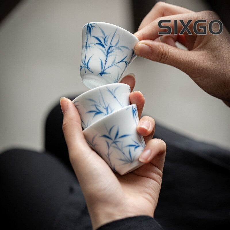 1pc Hand-Painted Bamboo Tea Cup Home Kung Fu Tea Ceramic Master Cup
