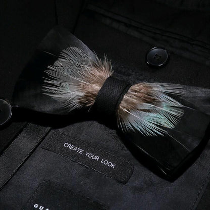 Men's Luxury Bowtie 12x5cm Peacock Feather Leather Bow Ties Fashion Party Formal