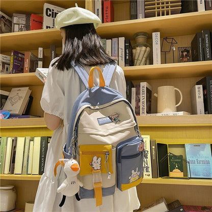 Waterproof Backpack Patchwork Style School Purse High Capacity Student Book Bags